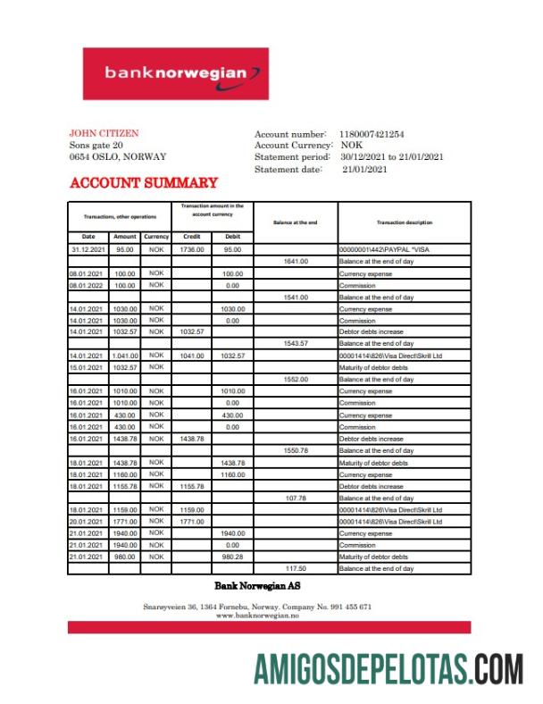 Norway Bank Norwegian AS Excel Pdf modelo